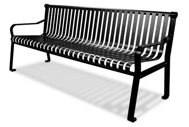 Courtyard Commercial Slatted Steel Bench With Back - 6ft