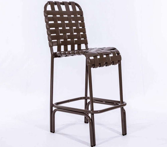 Coastline Basket Weave Vinyl Strap Commercial Pool Bar Stool – Aluminum Frame - Outdoorsiness