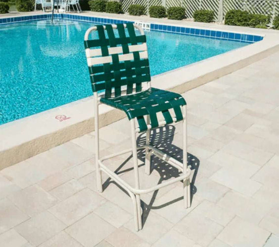 Coastline Basket Weave Vinyl Strap Commercial Pool Bar Stool – Aluminum Frame - Outdoorsiness