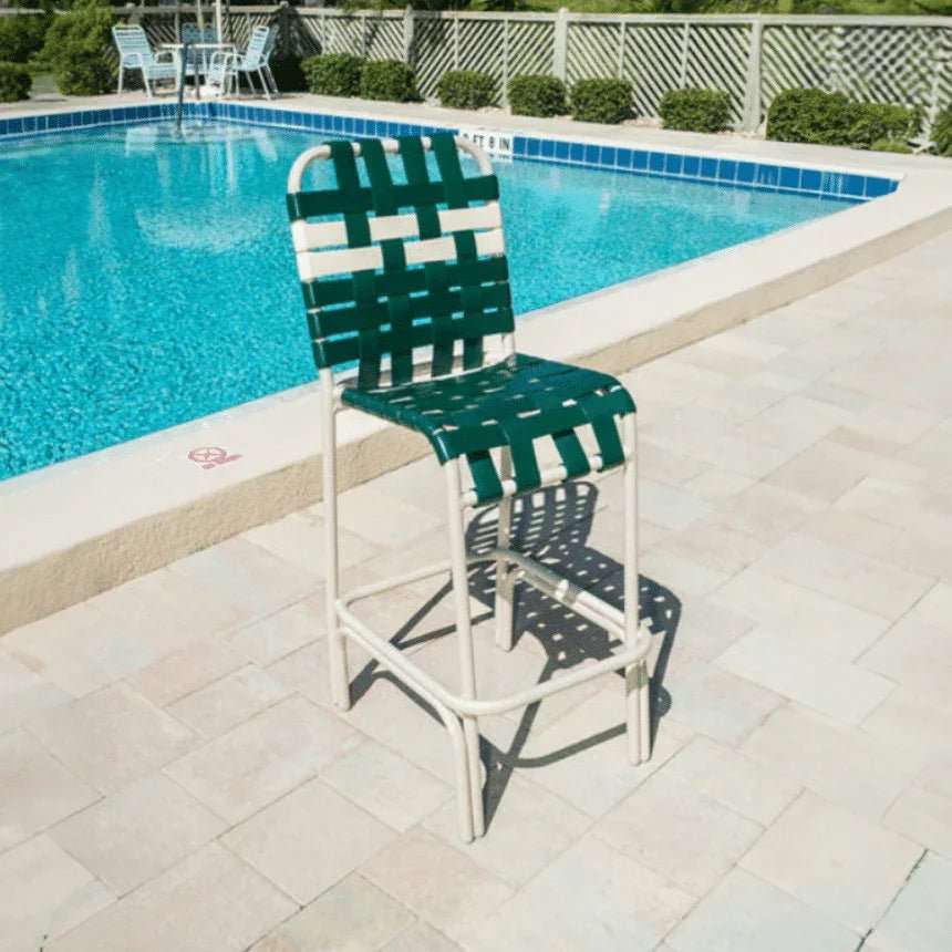 Coastline Basket Weave Vinyl Strap Commercial Pool Bar Stool – Aluminum Frame - Outdoorsiness