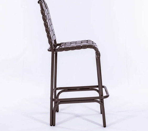 Coastline Basket Weave Vinyl Strap Commercial Pool Bar Stool – Aluminum Frame - Outdoorsiness