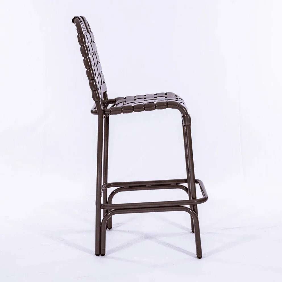 Coastline Basket Weave Vinyl Strap Commercial Pool Bar Stool – Aluminum Frame - Outdoorsiness