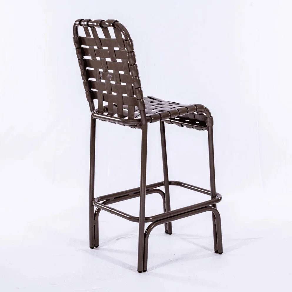 Coastline Basket Weave Vinyl Strap Commercial Pool Bar Stool – Aluminum Frame - Outdoorsiness