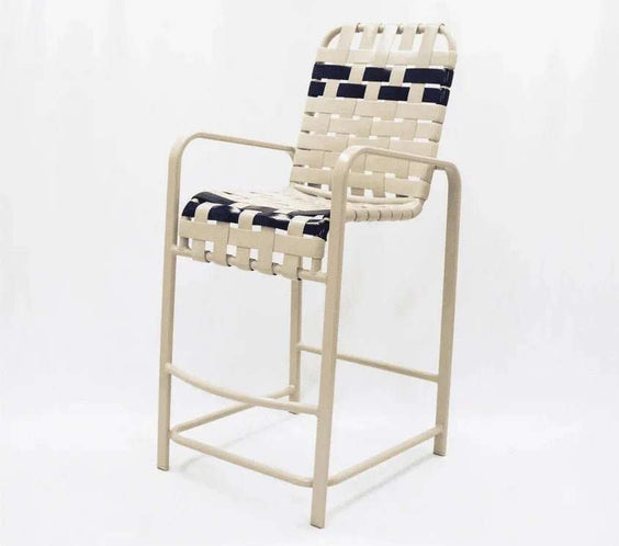 Coastline Basket Weave Vinyl Strap Commercial Pool Bar Stool with Arms – Aluminum Frame - Outdoorsiness
