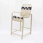 Coastline Basket Weave Vinyl Strap Commercial Pool Bar Stool with Arms – Aluminum Frame - Outdoorsiness