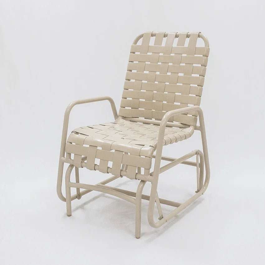 Coastline Basket Weave Vinyl Strap Commercial Poolside Glider Chair – Aluminum Frame - Outdoorsiness
