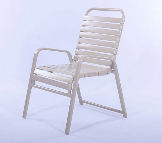 Vinyl Strap Commercial Pool Side Dining Chair with Comfort Arm
