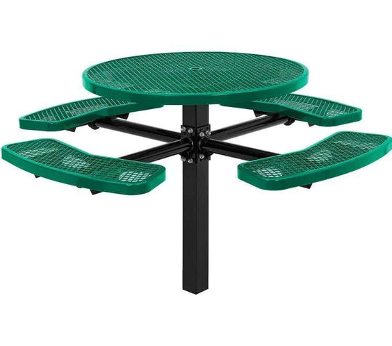 Commercial 46in Circular Single Pedestal Picnic Table – Expanded Metal, In-Ground Mount - Outdoorsiness