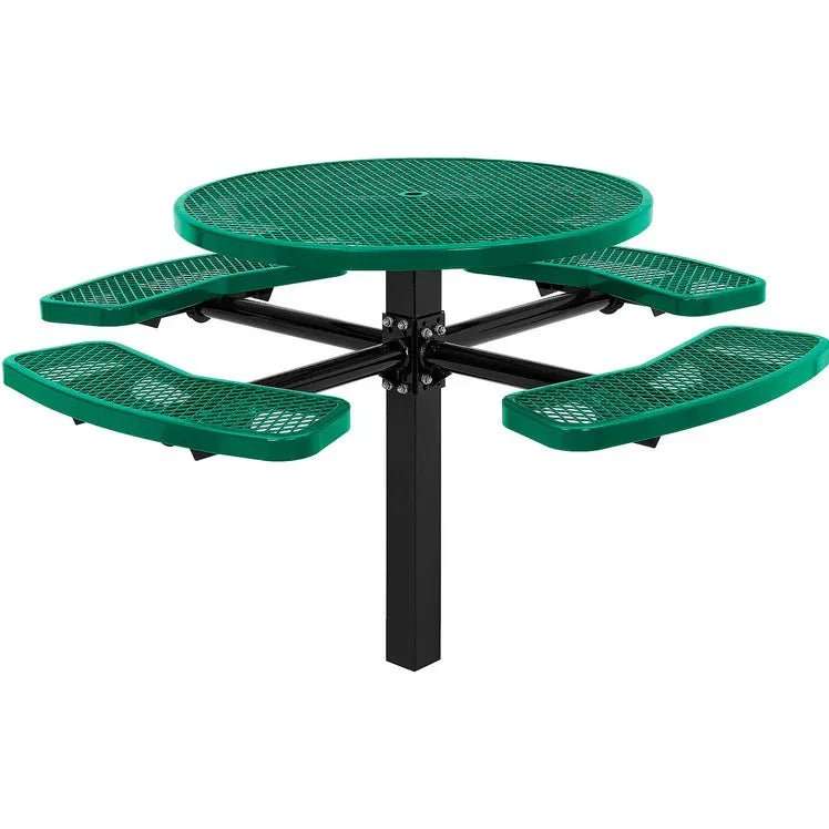 Commercial 46in Circular Single Pedestal Picnic Table – Expanded Metal, In-Ground Mount - Outdoorsiness