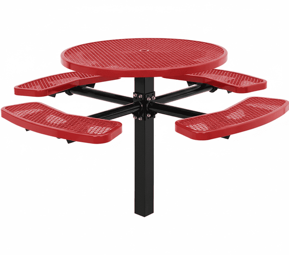 Commercial 46in Circular Single Pedestal Picnic Table – Expanded Metal, In-Ground Mount - Outdoorsiness