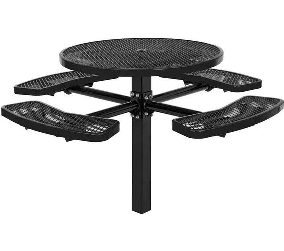 Commercial 46in Circular Single Pedestal Picnic Table – Expanded Metal, In-Ground Mount - Outdoorsiness