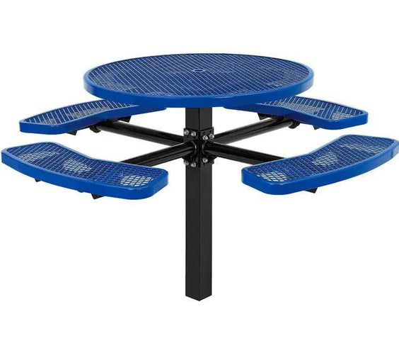 Commercial 46in Circular Single Pedestal Picnic Table – Expanded Metal, In-Ground Mount - Outdoorsiness