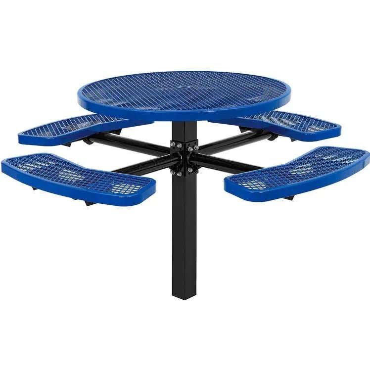 Commercial 46in Circular Single Pedestal Picnic Table – Expanded Metal, In-Ground Mount - Outdoorsiness