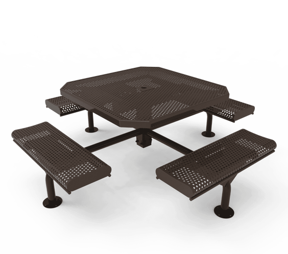 Commercial 46in Octagon Nexus Pedestal Picnic Table – Thermoplastic Punched Steel, Rolled Seats - Outdoorsiness