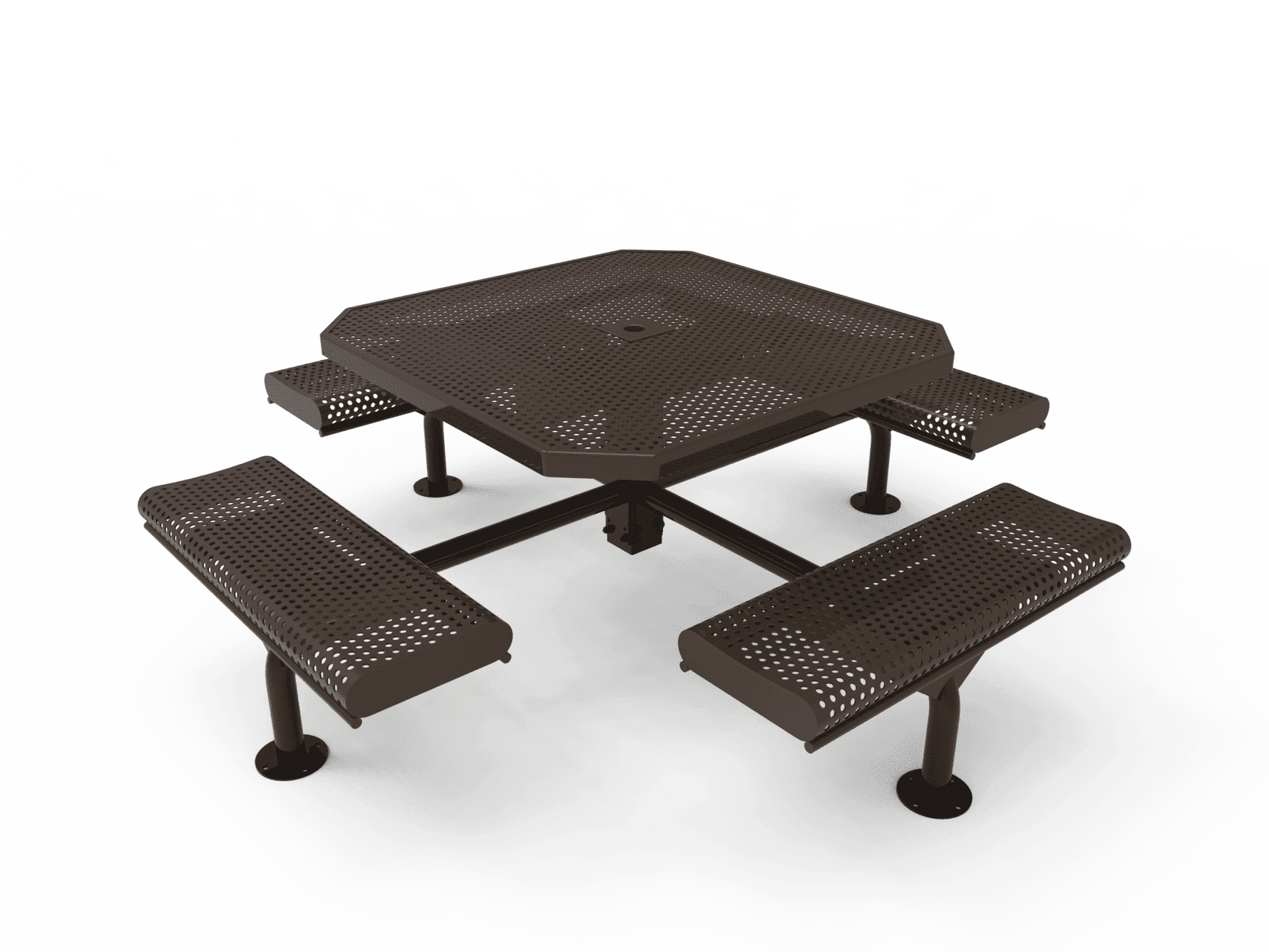 Commercial 46in Octagon Nexus Pedestal Picnic Table – Thermoplastic Punched Steel, Rolled Seats - Outdoorsiness