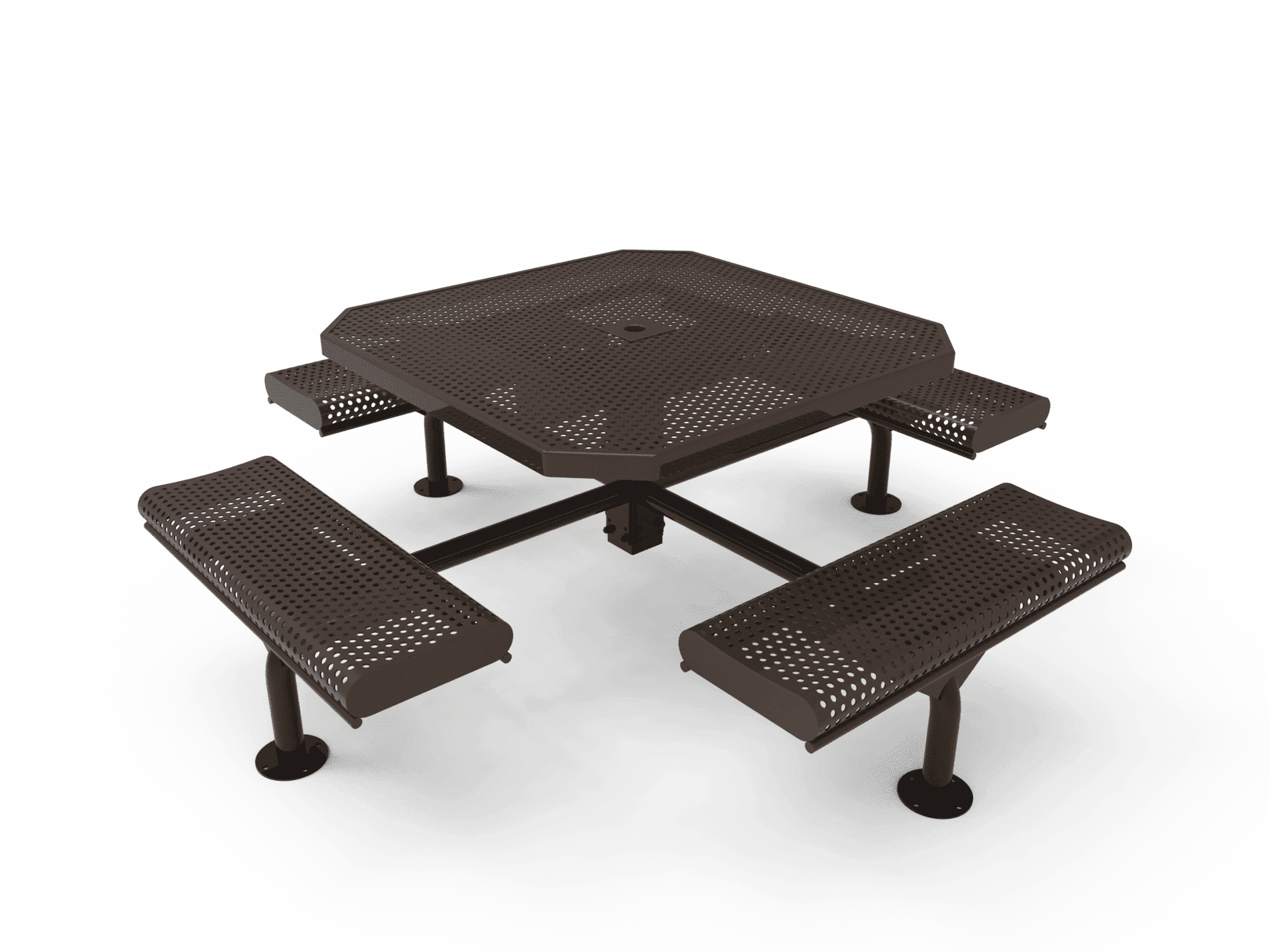 Commercial 46in Octagon Nexus Pedestal Picnic Table – Thermoplastic Punched Steel, Rolled Seats - Outdoorsiness