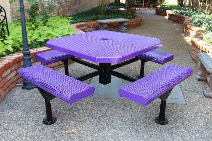 Commercial 46in Octagon Nexus Pedestal Picnic Table – Thermoplastic Punched Steel, Rolled Seats - Outdoorsiness