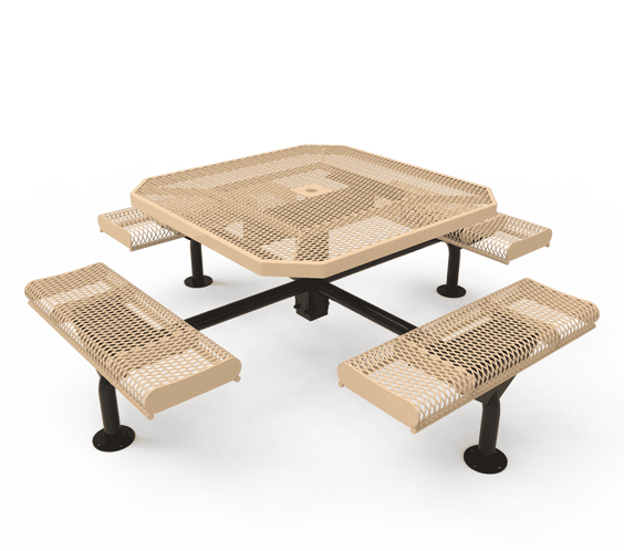 Commercial 46in Octagon Nexus Pedestal Picnic Table – Thermoplastic Punched Steel, Rolled Seats - Outdoorsiness