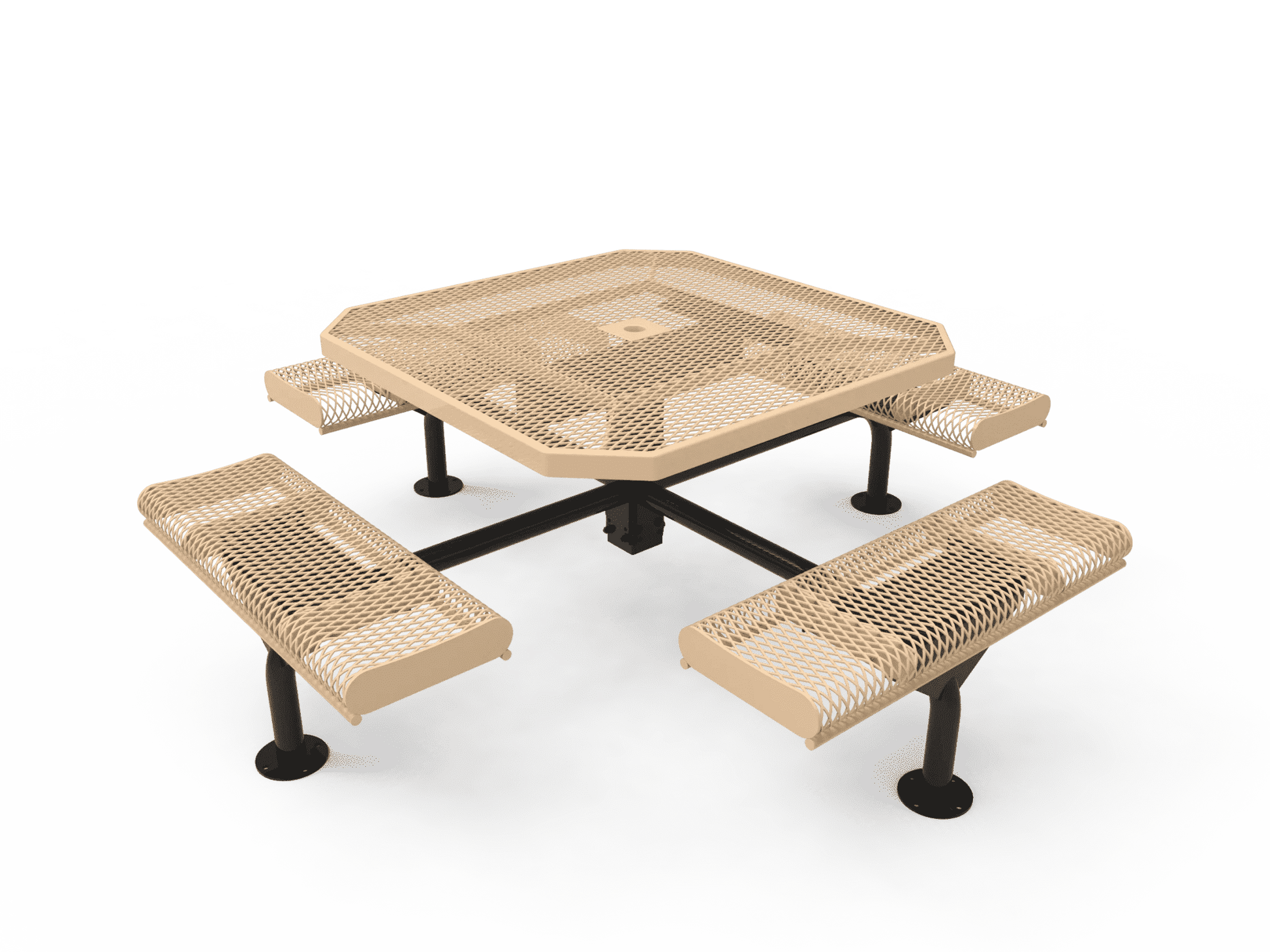 Commercial 46in Octagon Nexus Pedestal Picnic Table – Thermoplastic Punched Steel, Rolled Seats - Outdoorsiness