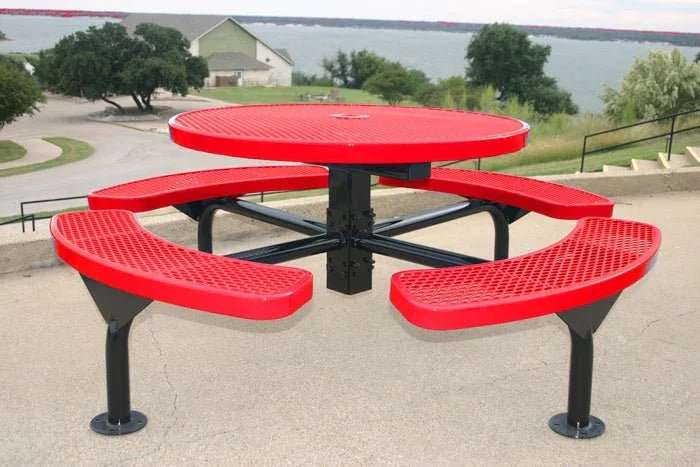 Commercial 46in Round Nexus Pedestal Picnic Table – Thermoplastic Expanded Metal - Outdoorsiness