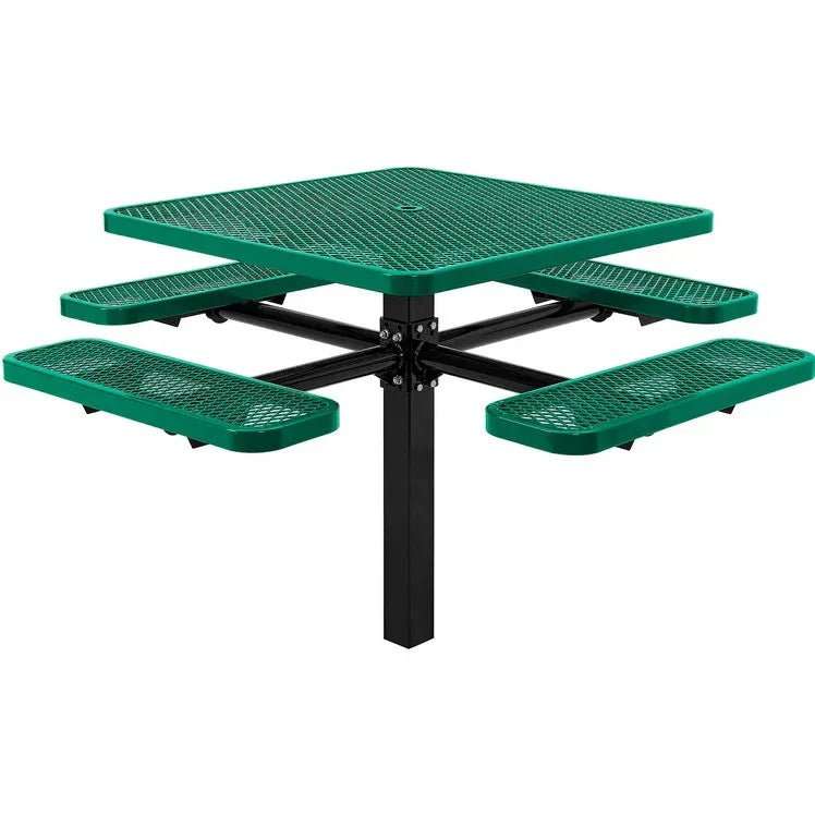 Commercial 46in Square Single Pedestal Picnic Table – Expanded Metal, In-Ground Mount - Outdoorsiness