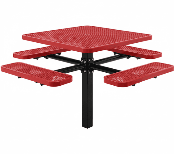 Commercial 46in Square Single Pedestal Picnic Table – Expanded Metal, In-Ground Mount - Outdoorsiness