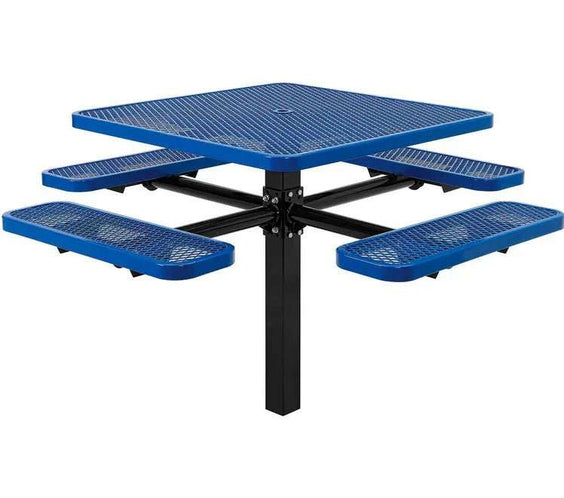 Commercial 46in Square Single Pedestal Picnic Table – Expanded Metal, In-Ground Mount - Outdoorsiness
