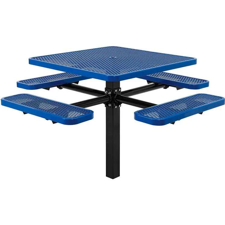 Commercial 46in Square Single Pedestal Picnic Table – Expanded Metal, In-Ground Mount - Outdoorsiness