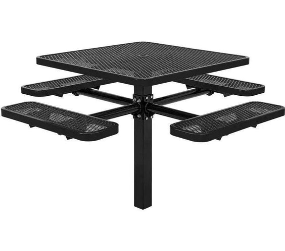 Commercial 46in Square Single Pedestal Picnic Table – Expanded Metal, In-Ground Mount - Outdoorsiness