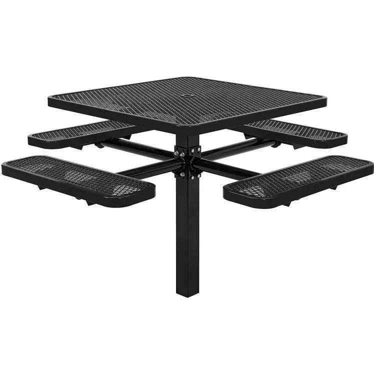 Commercial 46in Square Single Pedestal Picnic Table – Expanded Metal, In-Ground Mount - Outdoorsiness