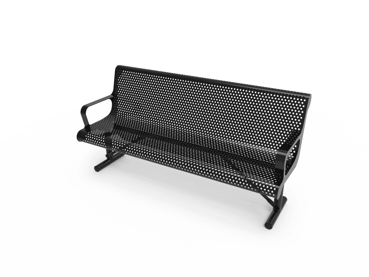 Commercial Contoured Park Bench with Armrests – Expanded Metal, Thermoplastic Coated - Outdoorsiness