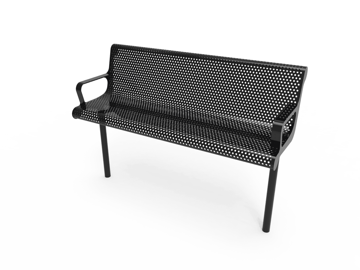 Commercial Contoured Park Bench with Armrests – Expanded Metal, Thermoplastic Coated - Outdoorsiness