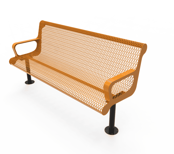 Commercial Contoured Park Bench with Armrests – Expanded Metal, Thermoplastic Coated - Outdoorsiness