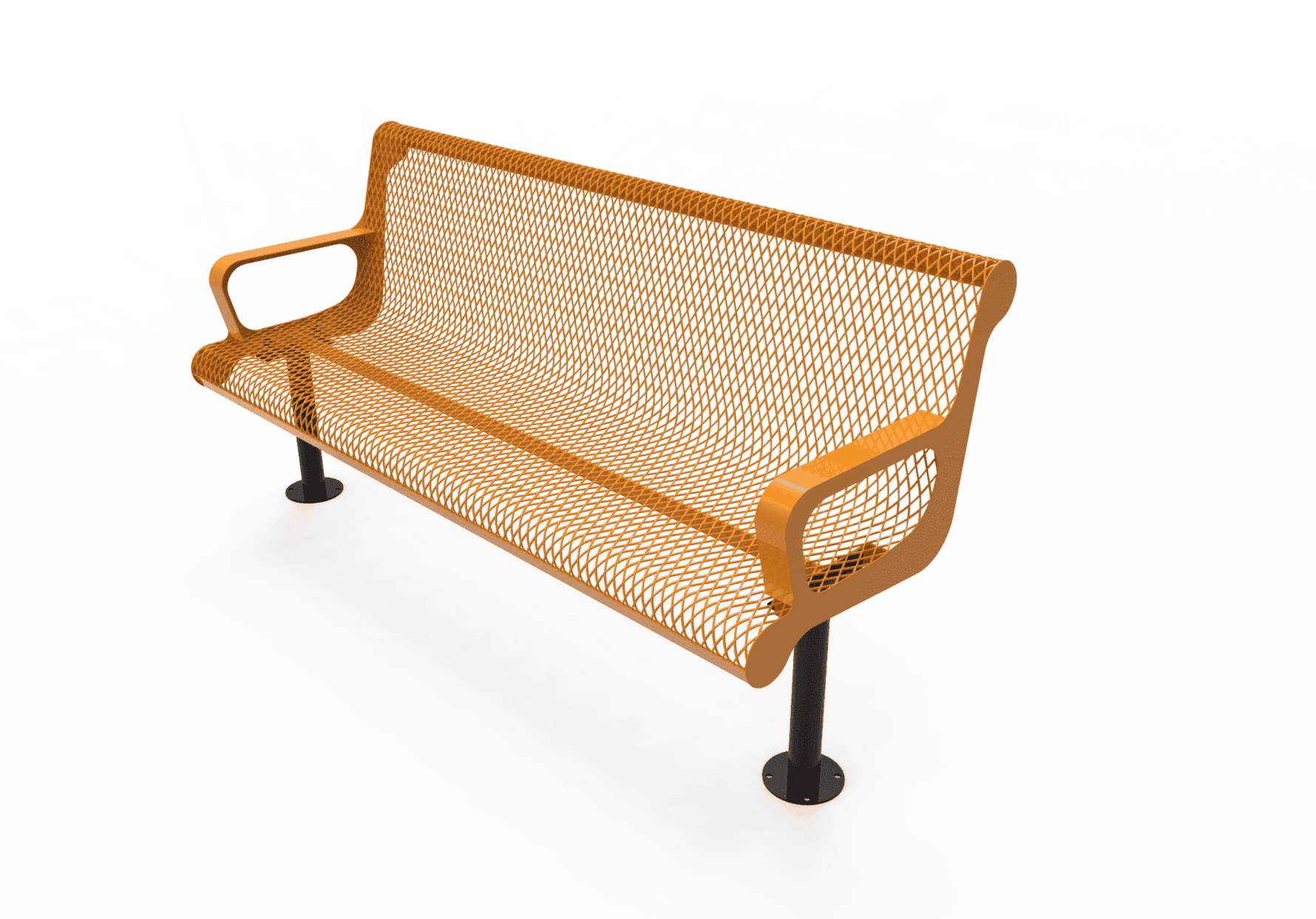Commercial Contoured Park Bench with Armrests – Expanded Metal, Thermoplastic Coated - Outdoorsiness