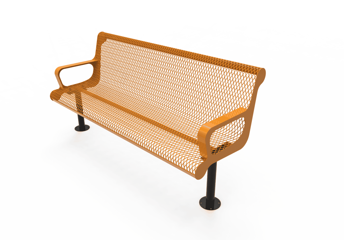 Commercial Contoured Park Bench with Armrests – Expanded Metal, Thermoplastic Coated - Outdoorsiness