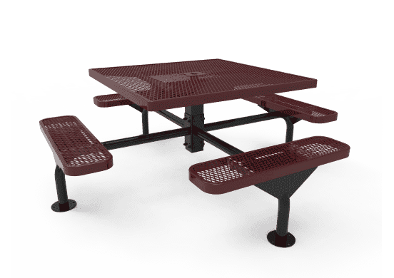 Commercial Nexus Square Picnic Table – Thermoplastic Expanded Metal, Surface or In-Ground - Outdoorsiness