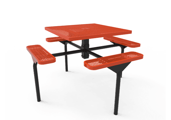 Commercial Nexus Square Picnic Table – Thermoplastic Expanded Metal, Surface or In-Ground - Outdoorsiness