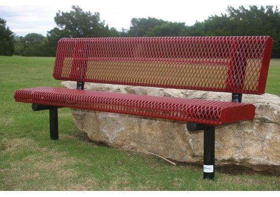 Commercial Rolled Edge Park Bench With Back – Expanded Metal, Thermoplastic Coated - Outdoorsiness