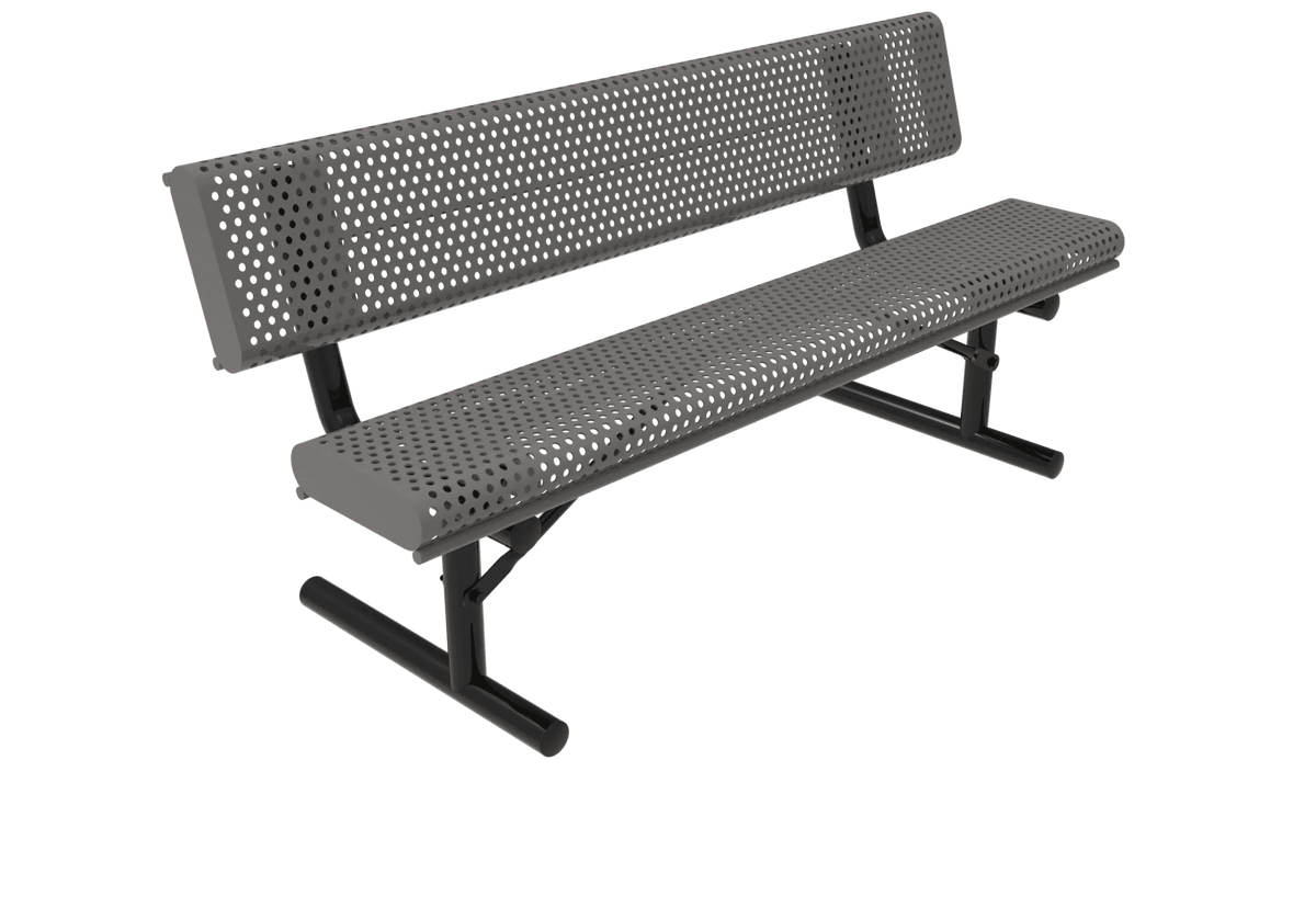 Commercial Rolled Edge Park Bench With Back – Expanded Metal, Thermoplastic Coated - Outdoorsiness