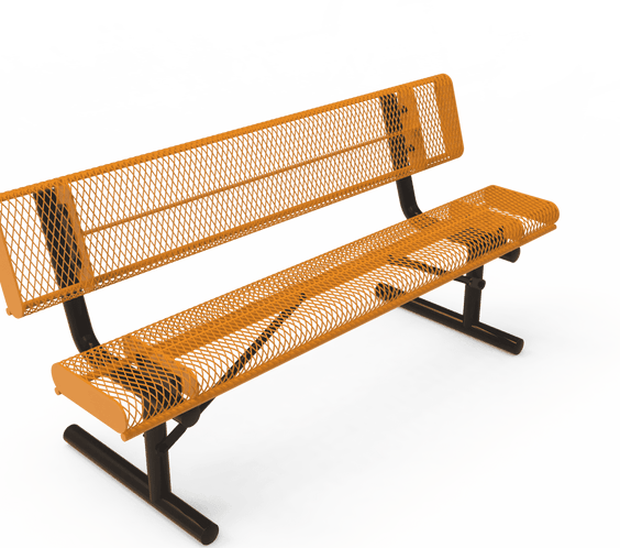 Commercial Rolled Edge Park Bench With Back – Expanded Metal, Thermoplastic Coated - Outdoorsiness