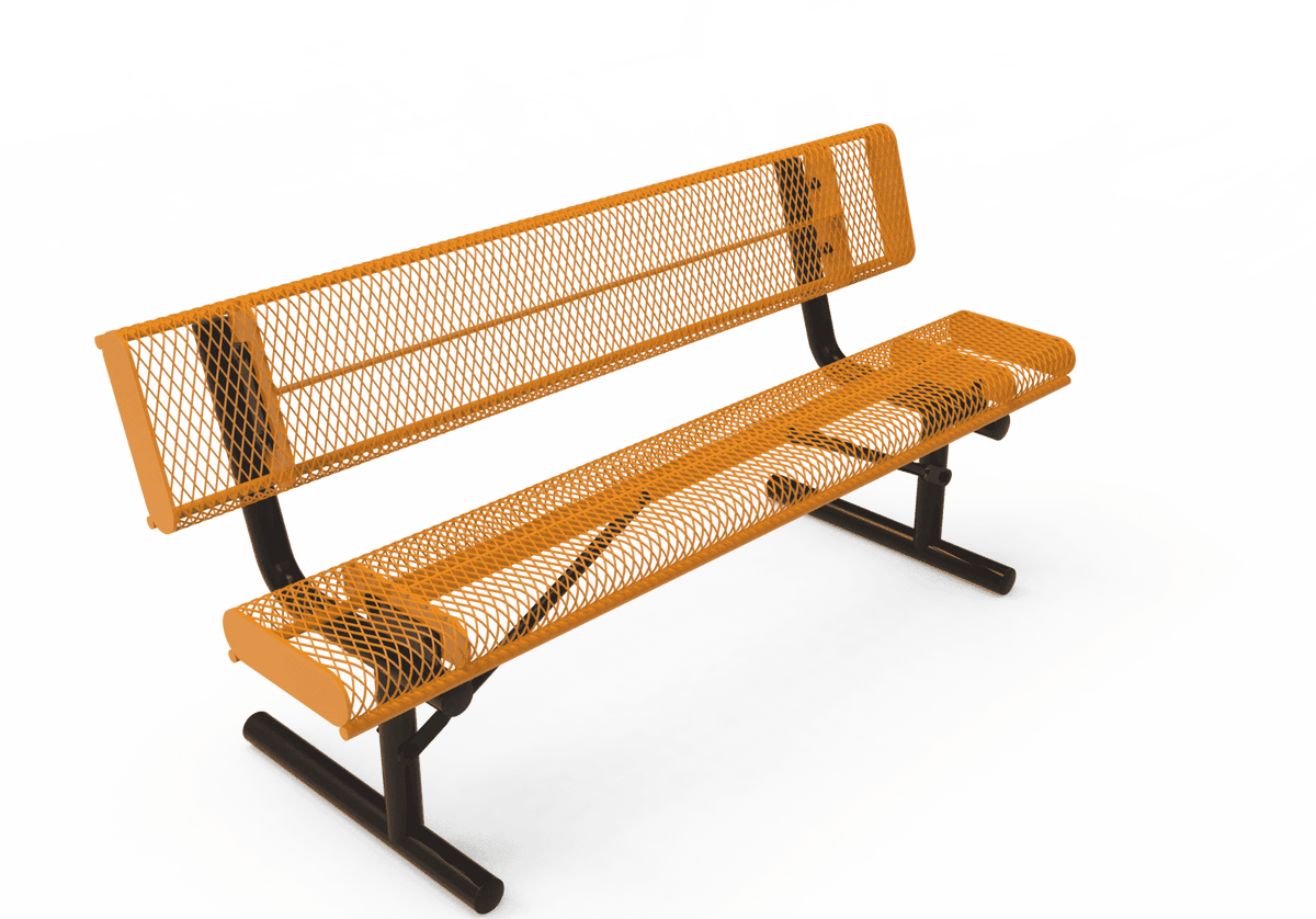 Commercial Rolled Edge Park Bench With Back – Expanded Metal, Thermoplastic Coated - Outdoorsiness