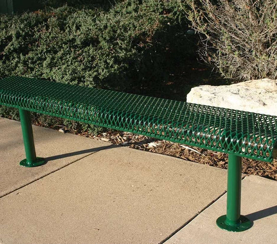 Commercial Rolled Edge Park Bench Without Back – Expanded Metal, Thermoplastic Coated - Outdoorsiness
