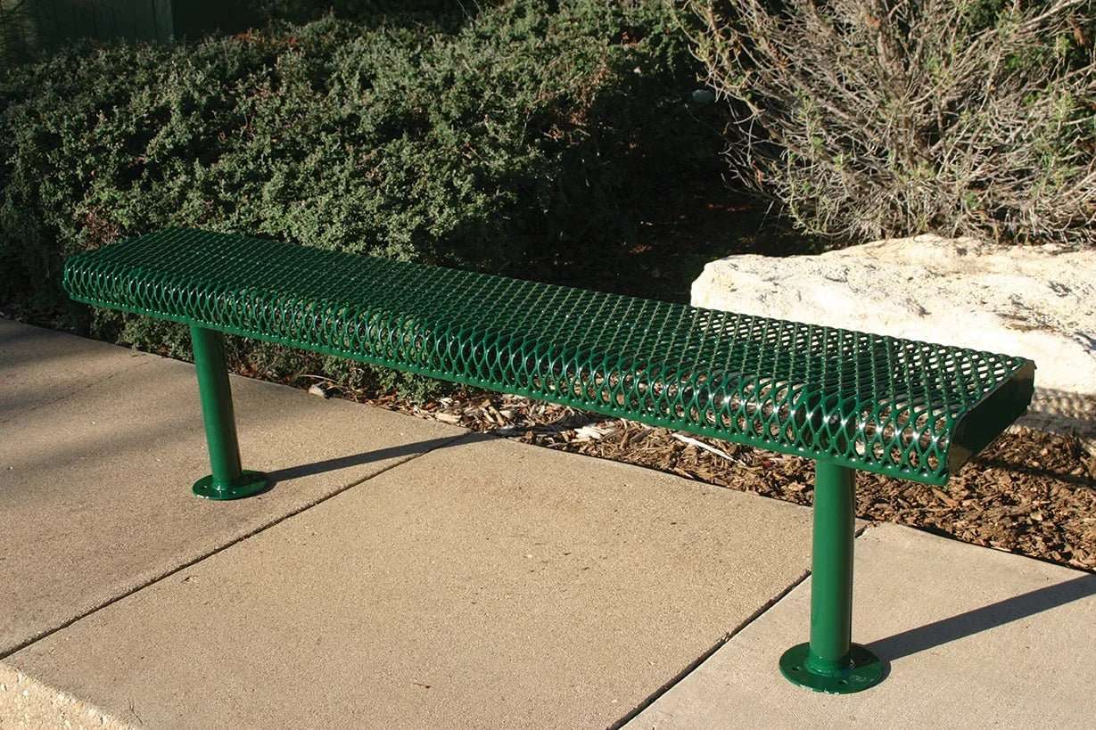 Commercial Rolled Edge Park Bench Without Back – Expanded Metal, Thermoplastic Coated - Outdoorsiness