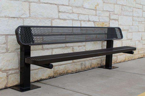 Commercial Single Pedestal Outdoor Park Bench – Thermoplastic Coated Expanded Metal - Outdoorsiness