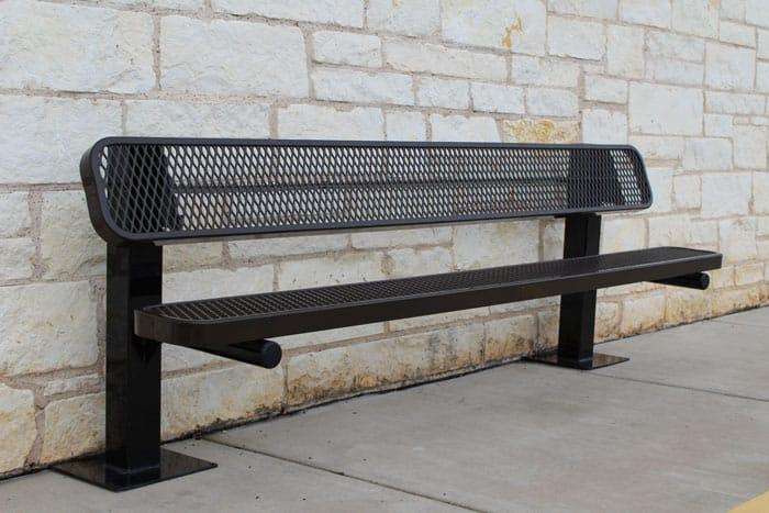 Commercial Single Pedestal Outdoor Park Bench – Thermoplastic Coated Expanded Metal - Outdoorsiness