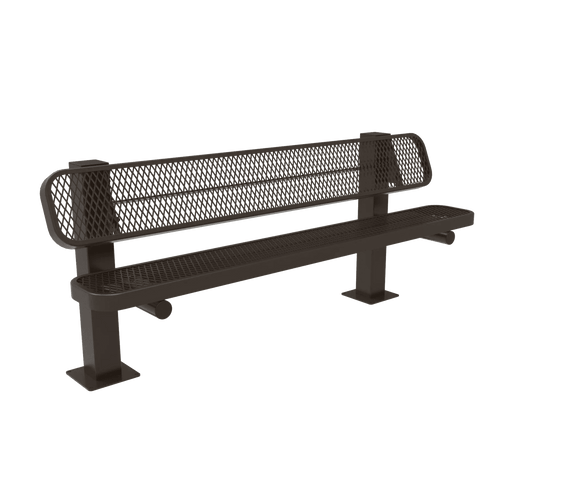Commercial Single Pedestal Outdoor Park Bench – Thermoplastic Coated Expanded Metal - Outdoorsiness