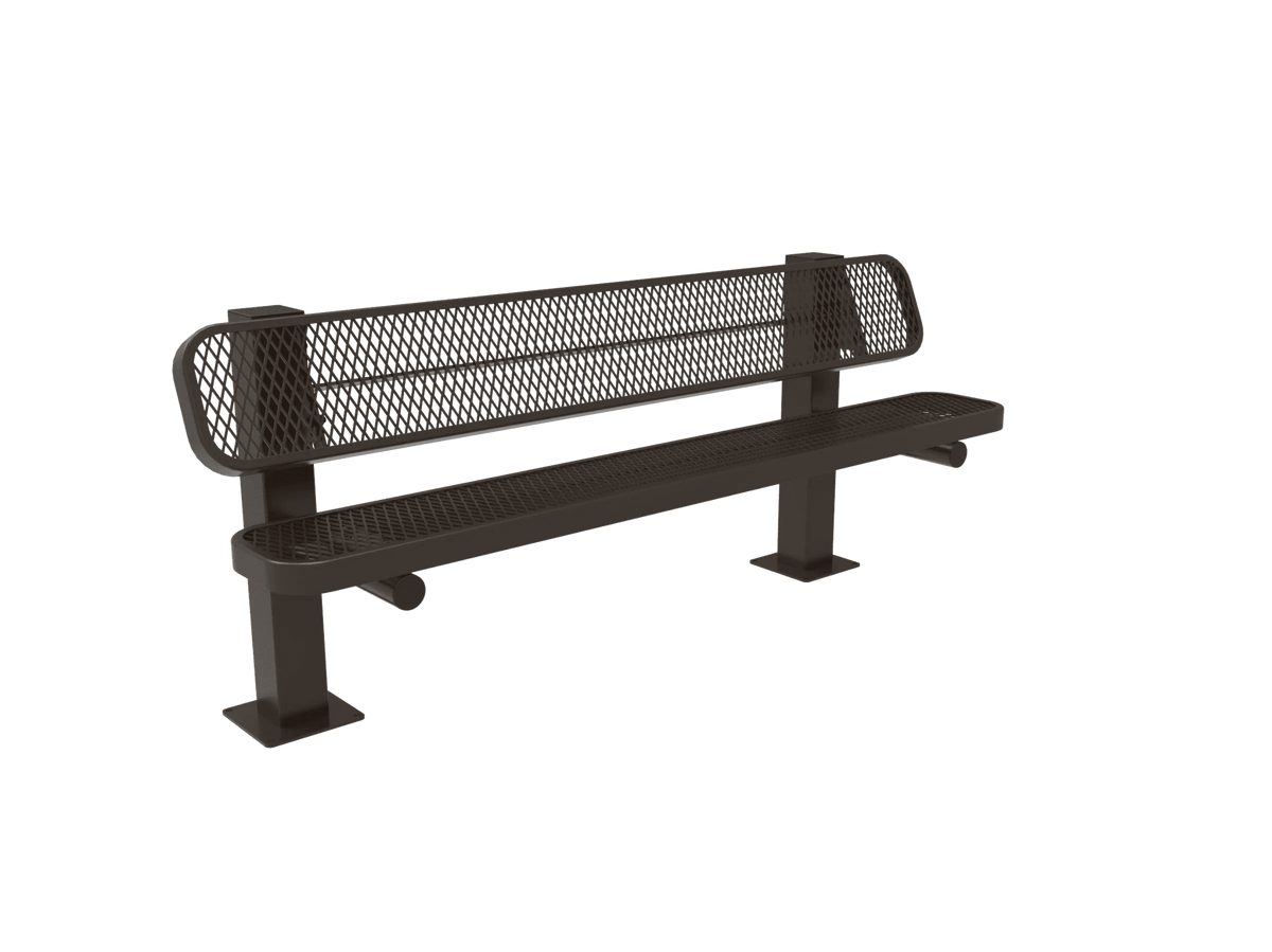 Commercial Single Pedestal Outdoor Park Bench – Thermoplastic Coated Expanded Metal - Outdoorsiness