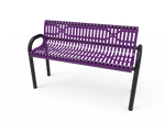 Commercial Slatted Steel Pipe Park Bench With Back – Rounded Frame, Surface Mount - Outdoorsiness