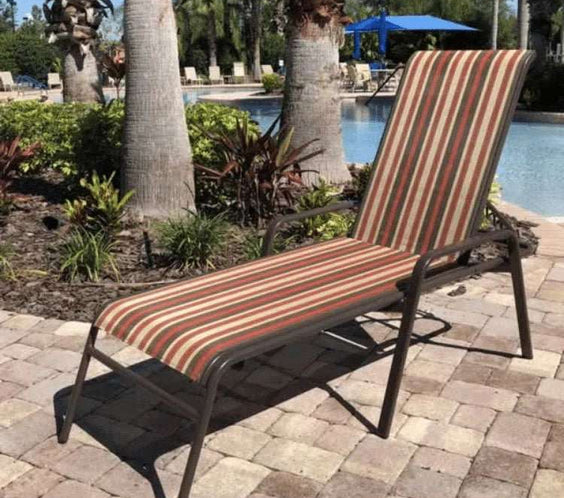 Commercial Sling Pool Chaise Lounge with Armrests – 16in - Outdoorsiness
