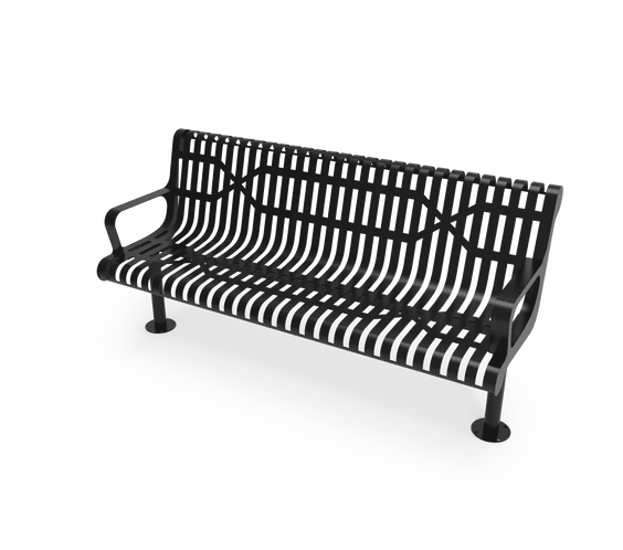 Commercial Steel Ribbed Classic Contoured Park Bench – Thermoplastic Coated, Surface or In-Ground - Outdoorsiness